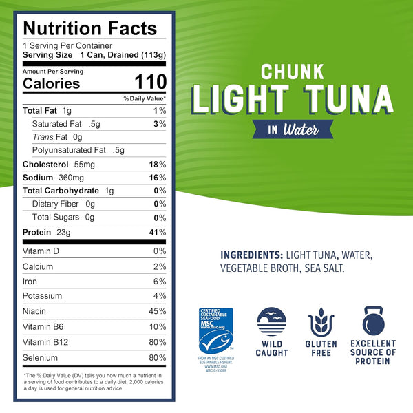 Bumble Bee Wild Caught Skipjack Tuna In Water, 5 oz Cans (Pack of 24) - Low Carb, Gluten Free, Kosher