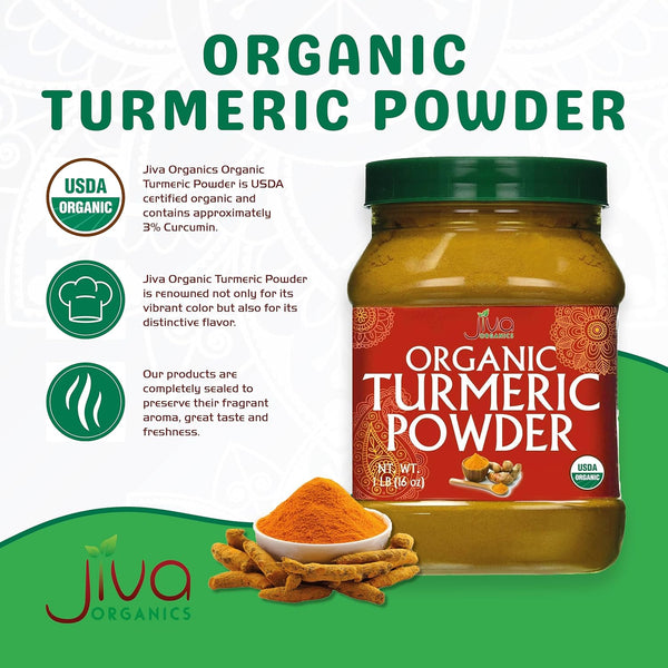 Jiva Organics 1 Pound USDA Organic Turmeric Powder - High Curcumin Content from India