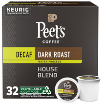 peets coffee, dark roast decaf, 100% arabica, single serve coffee pods, 32 count box