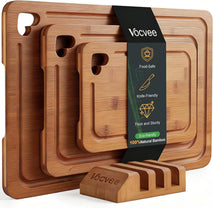 Bamboo cutting board set with storage stand for kitchen