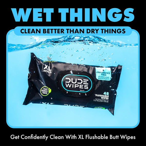 duke unscented extra-large adult wet wipes - 3 pack, 144 flushable wipes, septic and sewer safe