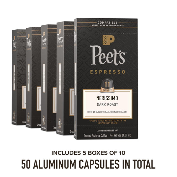 Peet's Coffee Dark Roast Espresso Capsules for Nespresso Original Machine 50 Count