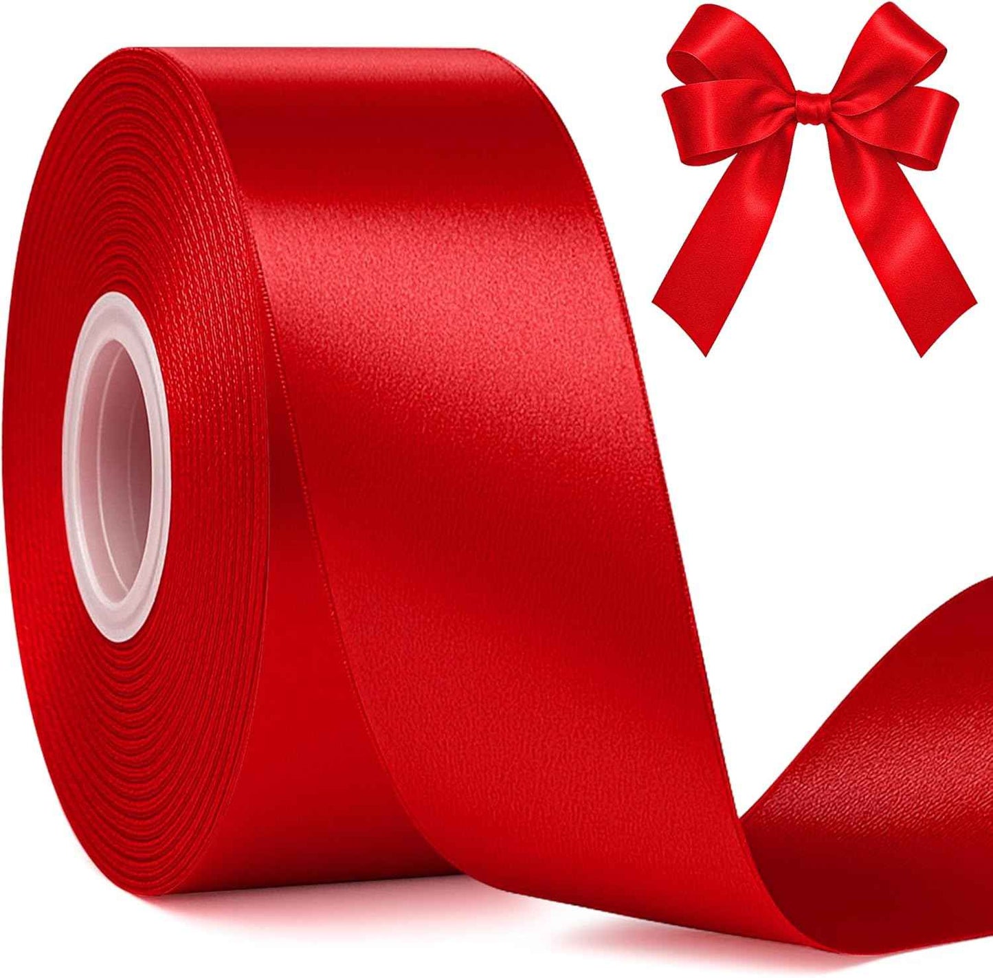 Fullive Red Ribbon 1 1/2 Inch, 30 Yards Red Ribbon for Gift Wrapping, Polyester Satin Christmas Ribbon for Wedding Xmas Tree Valentines Day Decorations DIY Bows Wrapping Bouquet Floral Arrangements