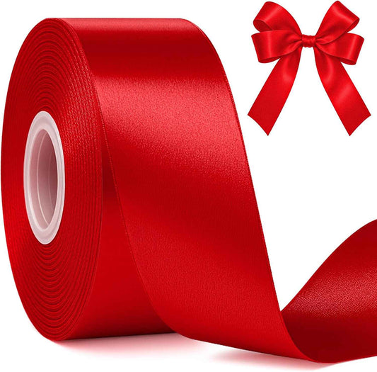 Fullive Red Ribbon 1 1/2 Inch, 30 Yards Red Ribbon for Gift Wrapping, Polyester Satin Christmas Ribbon for Wedding Xmas Tree Valentines Day Decorations DIY Bows Wrapping Bouquet Floral Arrangements