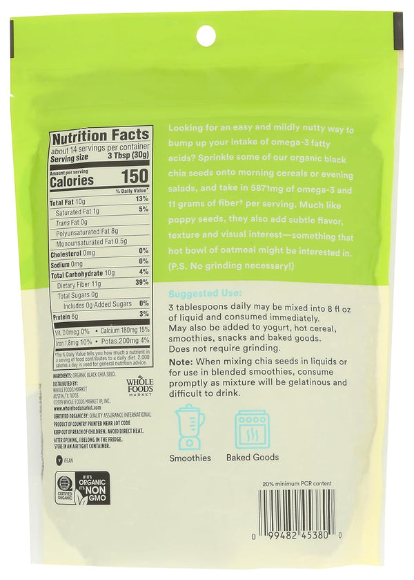 365 Organic Black Chia Seeds 15 Ounce Whole Foods Market
