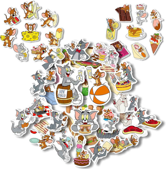 Cat and Mouse Stickers for Water Bottle, Waterproof Stickers Pack Best Friends Theme Scrapbooking Decals for Laptop, Tablet, Skateboard, Indoor/Outdoor for Teens Kids (50pcs)