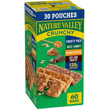 Nature Valley crunchy granola bars, oats n honey, peanut butter, and oats n dark chocolate, 60 bars, 44.7 oz