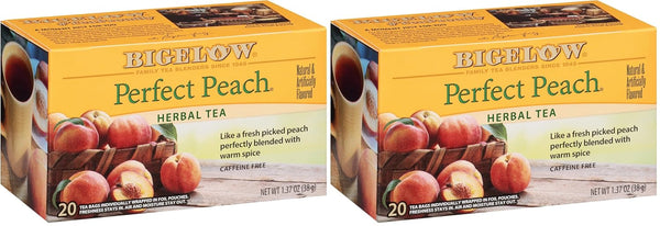 Bigelow Tea Perfect Peach Herbal Tea Bags, Caffeine Free, 20 Count, Pack of 6