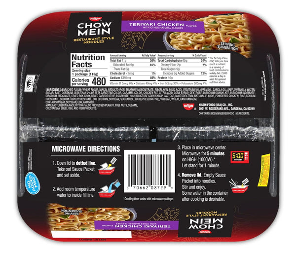 nissin chow mein noodles teriyaki chicken pack of 8 4 ounce servings