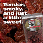 Old Trapper old fashioned beef jerky, tender meat snacks with 11 grams of protein, zero grams of fat, and 70 calories per serving