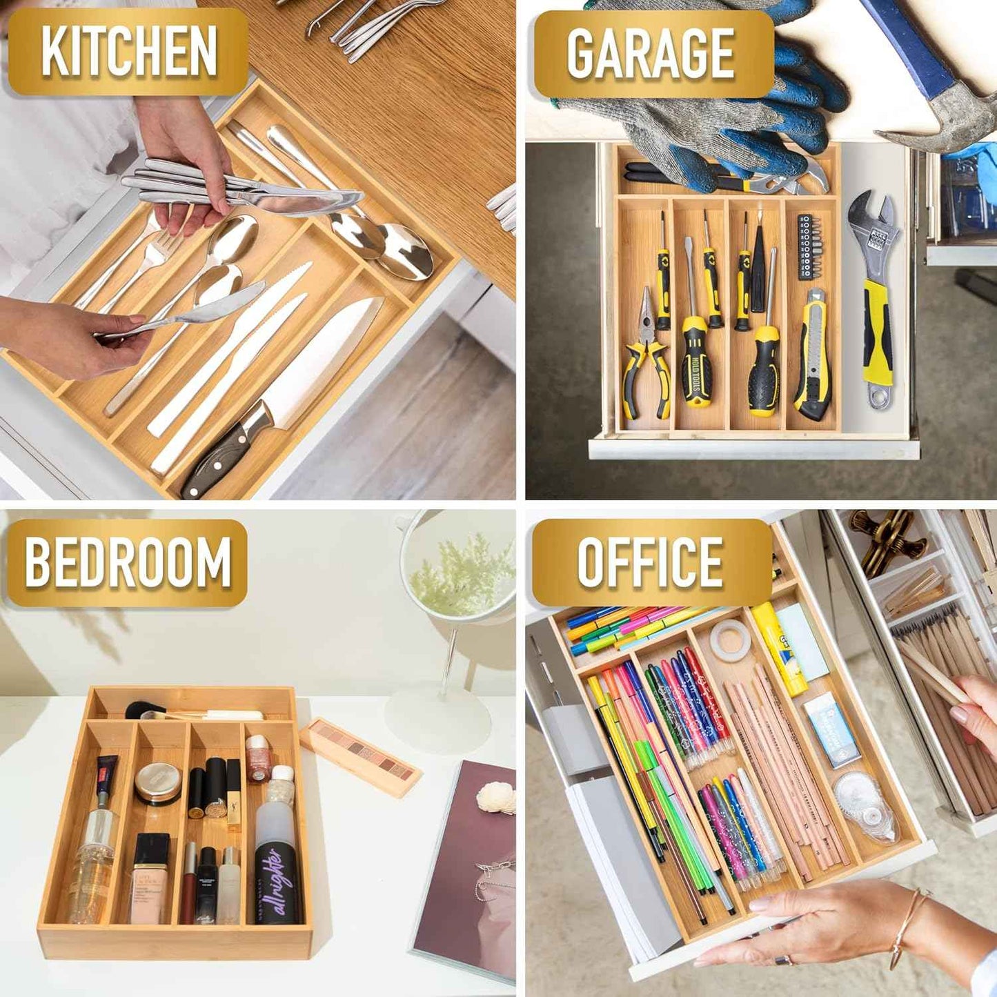 Silverware Organizer Kitchen Drawer Organizer Utensil Organizer Bamboo Silverware Holder Cutlery Organizer in Drawer Flatware Organizer Tray(5 slots, Natural
