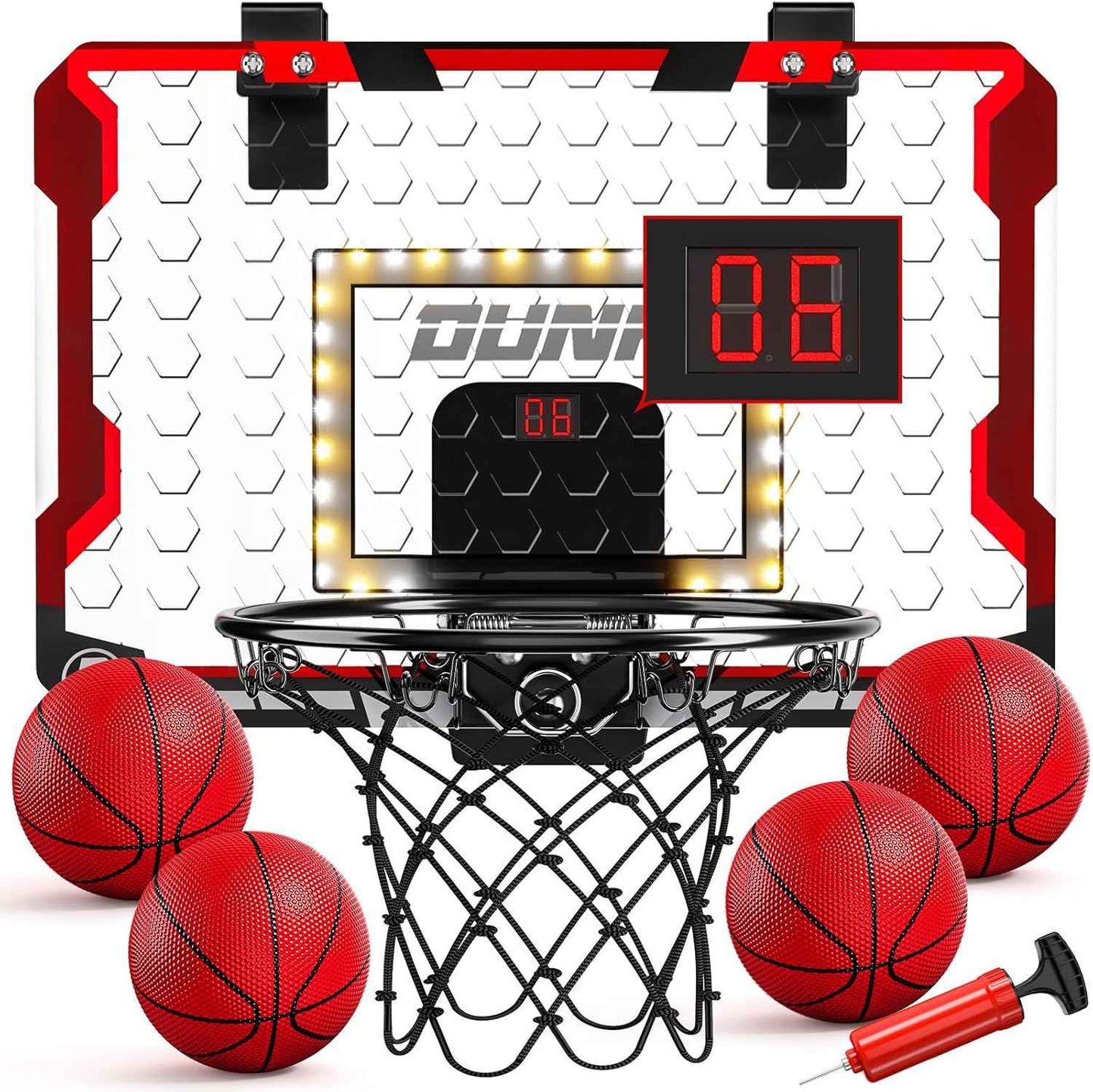 TEMI Indoor Basketball Hoop for Kids, Door Room Basketball Hoop,Mini Basketball Hoop with 4 Balls, Basketball Toys for 3 4 5 6 7 8 9 10 11 12 Year Old Boys