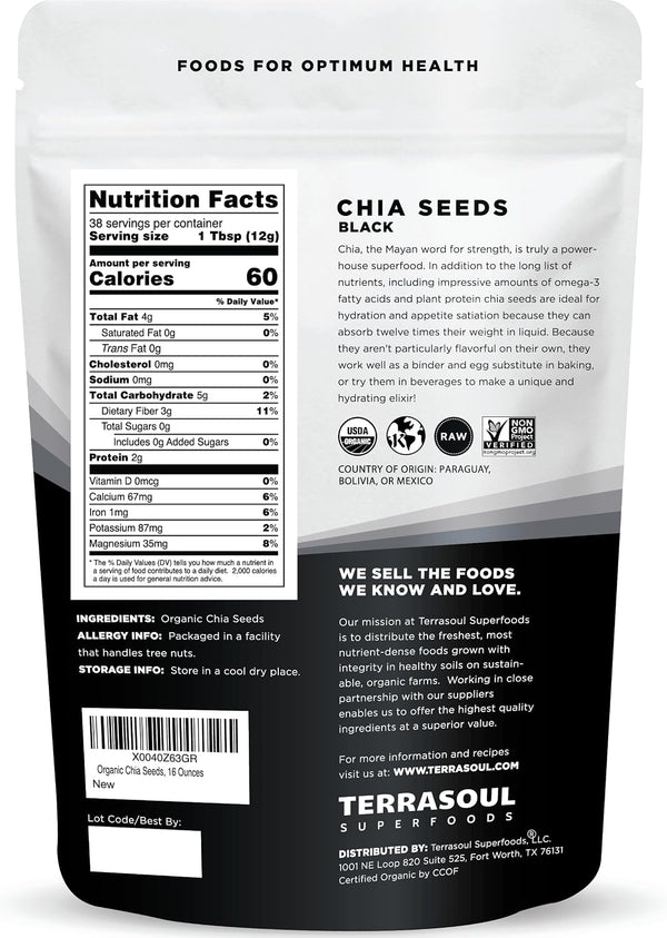 Terrasoul Superfoods Organic Black Chia, 16 oz - Chia Seeds | Superseed Boost for Energy & Wellness