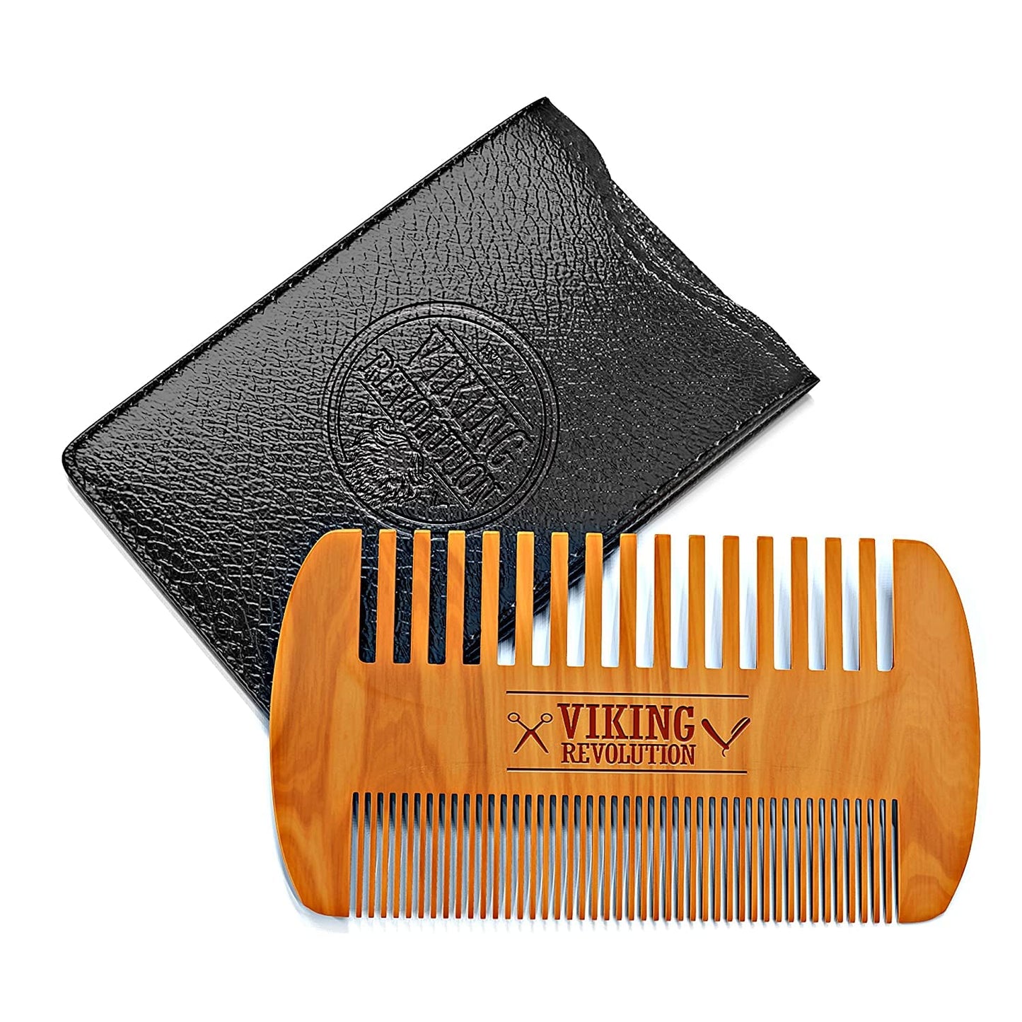 Viking Revolution Beard Comb & Beard Brush Set for Men -- Natural Boar Bristle Brush and Dual Action Pear Wood Comb w/Velvet Travel Pouch - Great for Grooming Beards and Mustaches