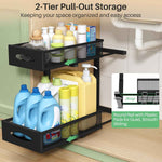 Under Sink Organizer with 2 Tier Pull-Out Cabinet Organizer Baskets and Mesh Sliding Drawers for Home, Kitchen, Bathroom, Pantry, Office