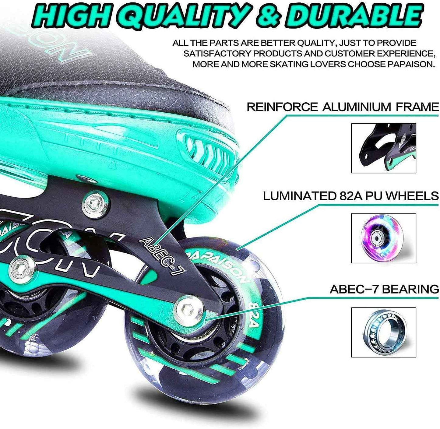 PAPAISON Adjustable Inline Skates for Kids and Adults with Full Light Up Wheels, Outdoor Roller Skates for Girls and Boys, Men and Women