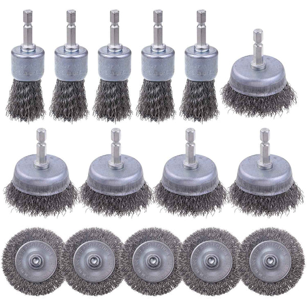 Rocaris 6 Pack Carbon Steel Wire Wheel and Pen Brush Set with 1/4-Inch Hex Shank for Rust Removal, Corrosion and Scrub Surfaces