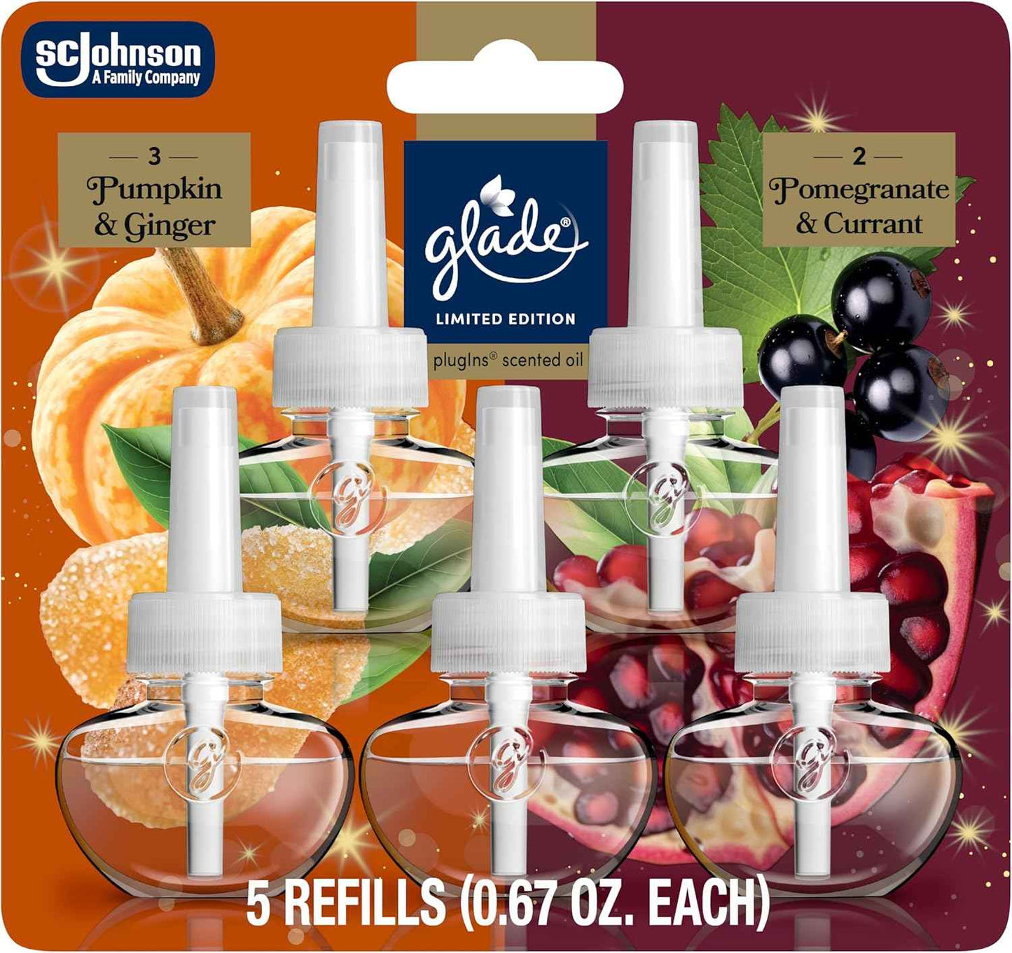 Glade PlugIns Refills Air Freshener, Warm Apple & Spices, Scented and Essential Oils for Home and Bathroom, 0.67 Fl Oz, 5 Count