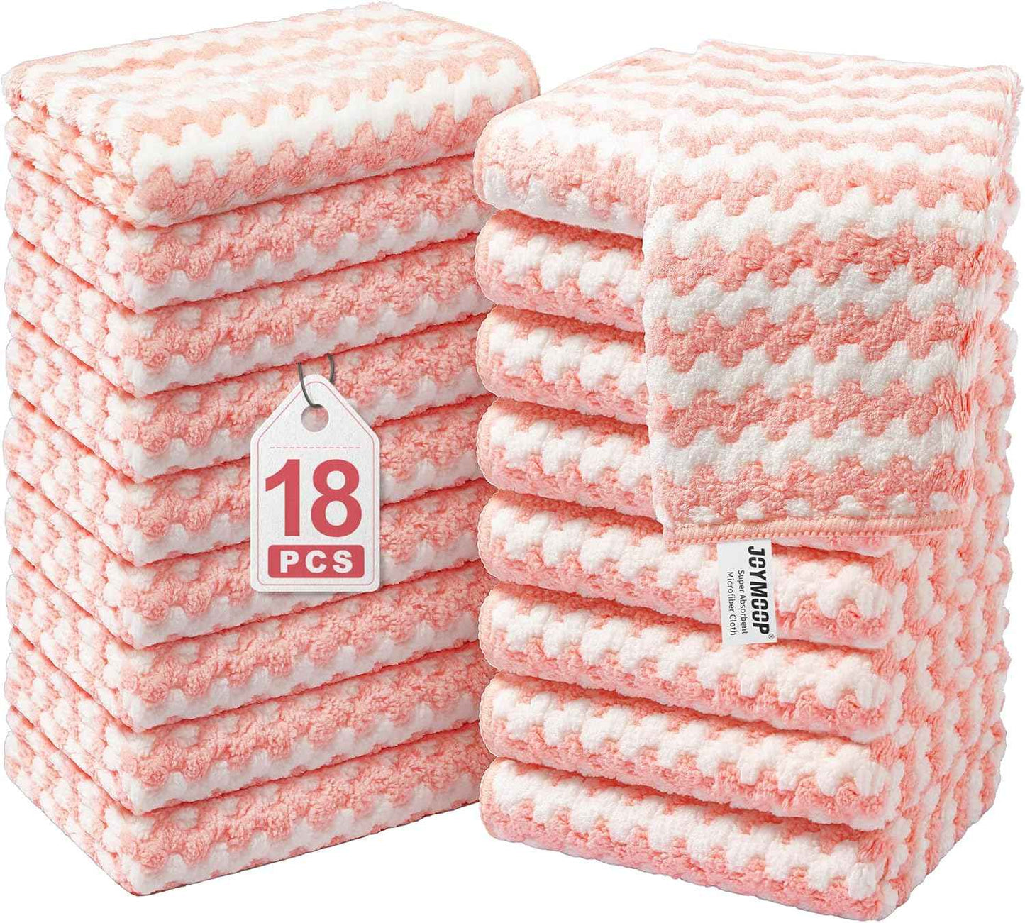 JOYMOOP 18 Pack Microfiber Cleaning Cloth, Kitchen Towels for Dish Drying Washing, Absorbent Streak Free Lint Free Rags for Cleaning, Reusable and Washable Towels - 10" x 10"
