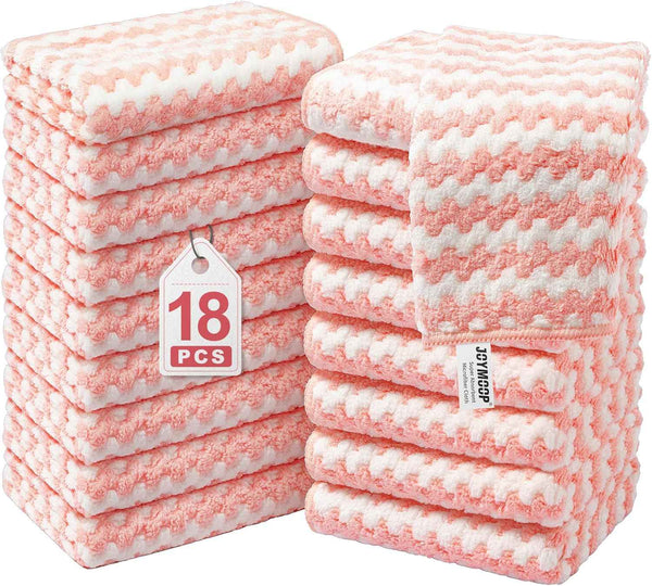 JOYMOOP 18 Pack Microfiber Cleaning Cloth, Kitchen Towels for Dish Drying Washing, Absorbent Streak Free Lint Free Rags for Cleaning, Reusable and Washable Towels - 10" x 10"