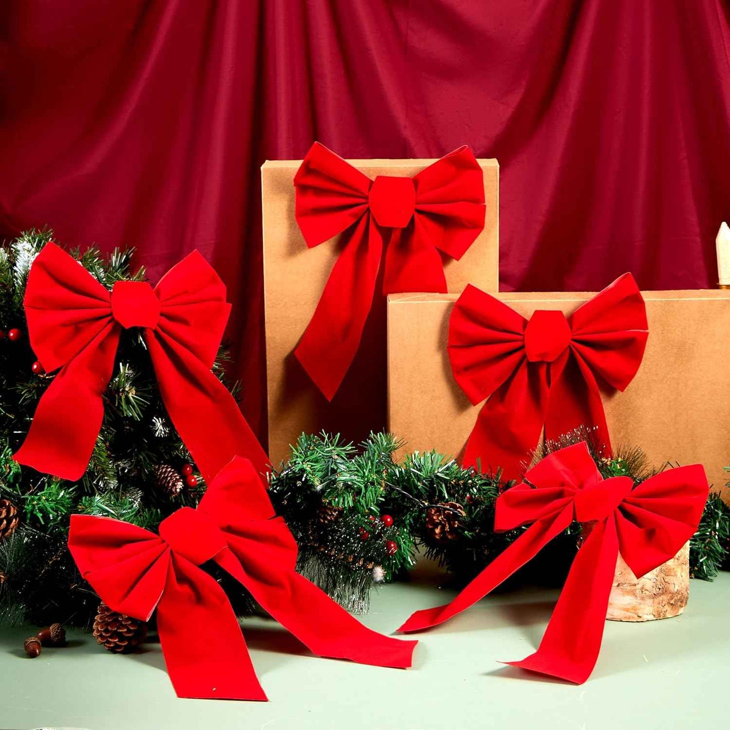 JOYIN 12 Pack Christmas Red Velvet Bows, 13" Long by 9" Wide Decorative Christmas Bows for Wreath Garland Tree Decor, Indoor Outdoor Holiday Decorations