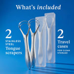 Mouthology 2-pack tongue scraper for adults, metal, stainless steel, tongue cleaner for hygiene