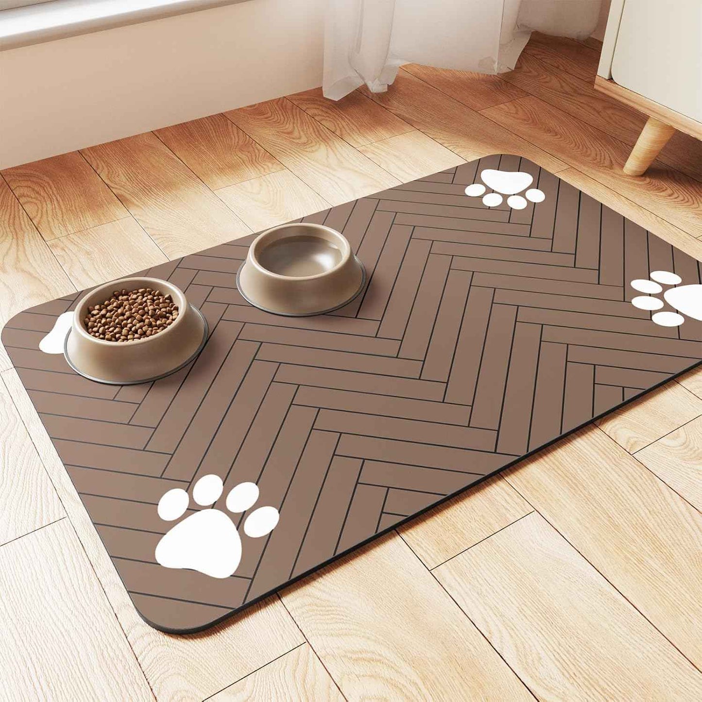 Pet Feeding Mat-Absorbent Pet Placemat for Food and Water Bowl, with Waterproof Rubber Backing, Quick Dry Water Dispenser Mat for Dog and Cat (12"x20", Striped Dark Gray)