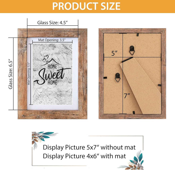 Califortree 5x7 rustic brown picture frame with shatterproof plexiglass and horizontal/vertical display