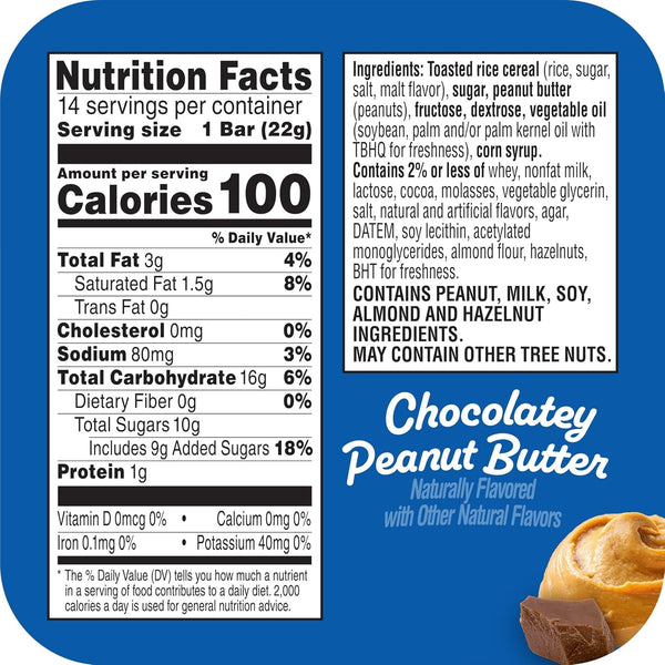 Rice Krispies Crispy Rice Squares, 10.8oz Box, 14 Count, Chocolatey Peanut Butter