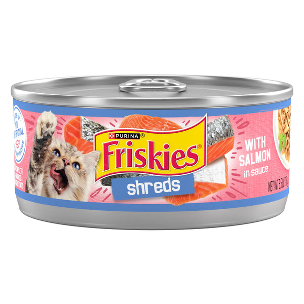 Purina Friskies Shreds With Salmon in Sauce Adult Cat Food (Pack of 24) 5.5 oz Cans