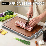 Double-sided cutting board made of titanium and ebony wood for kitchen use