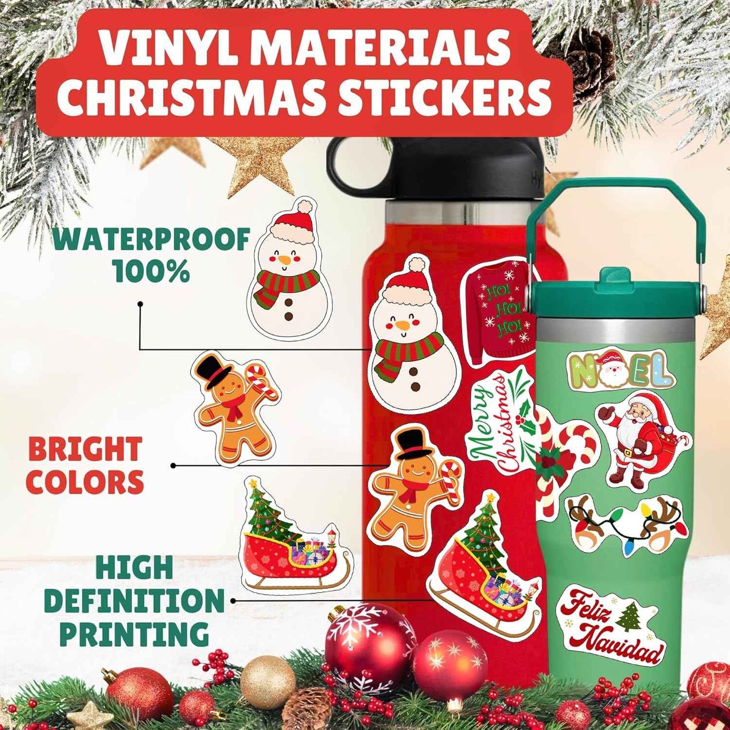 Christmas Stickers Christmas Decorations Party Supplies Party Favors Accessories Gift Idea For Boys Girls Kids Teens Adult Family Celebration Christmas Tree Santa Claus Reindeer Winter Snow Xmas Décor