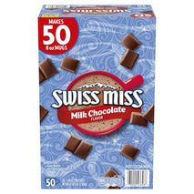 Swiss Miss milk chocolate hot cocoa mix, 1.38 oz, 50-count, bulk, packaging dimensions 13x18.5x29 cm, 4.8 pounds