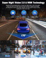 Dash Camera for Cars,4K Full UHD Car Camera Front Rear with 32GB Card,Built-in Super Night Vision,2.0'' IPS Screen,170°Wide Angle,WDR, 24H Parking Mode, Loop Recording.