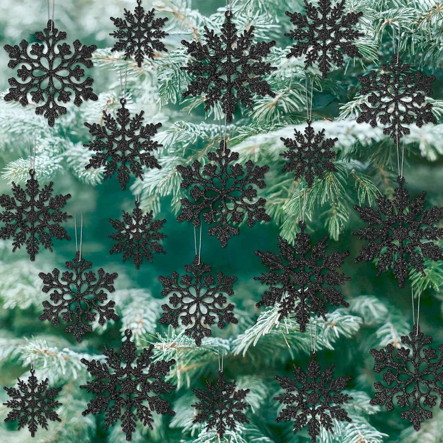 24PCS Snowflake Ornaments, Christmas White Snowflakes Tree Decorations, Plastic Glitter Snow Flakes Decorating Hanging, Xmas Tree Ornaments Indoor Ceiling Fireplace Winter Wonderland Decor