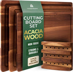 Acacia Wood Cutting Board Set of 3 with Holder and Juice Grooves for Kitchen Use