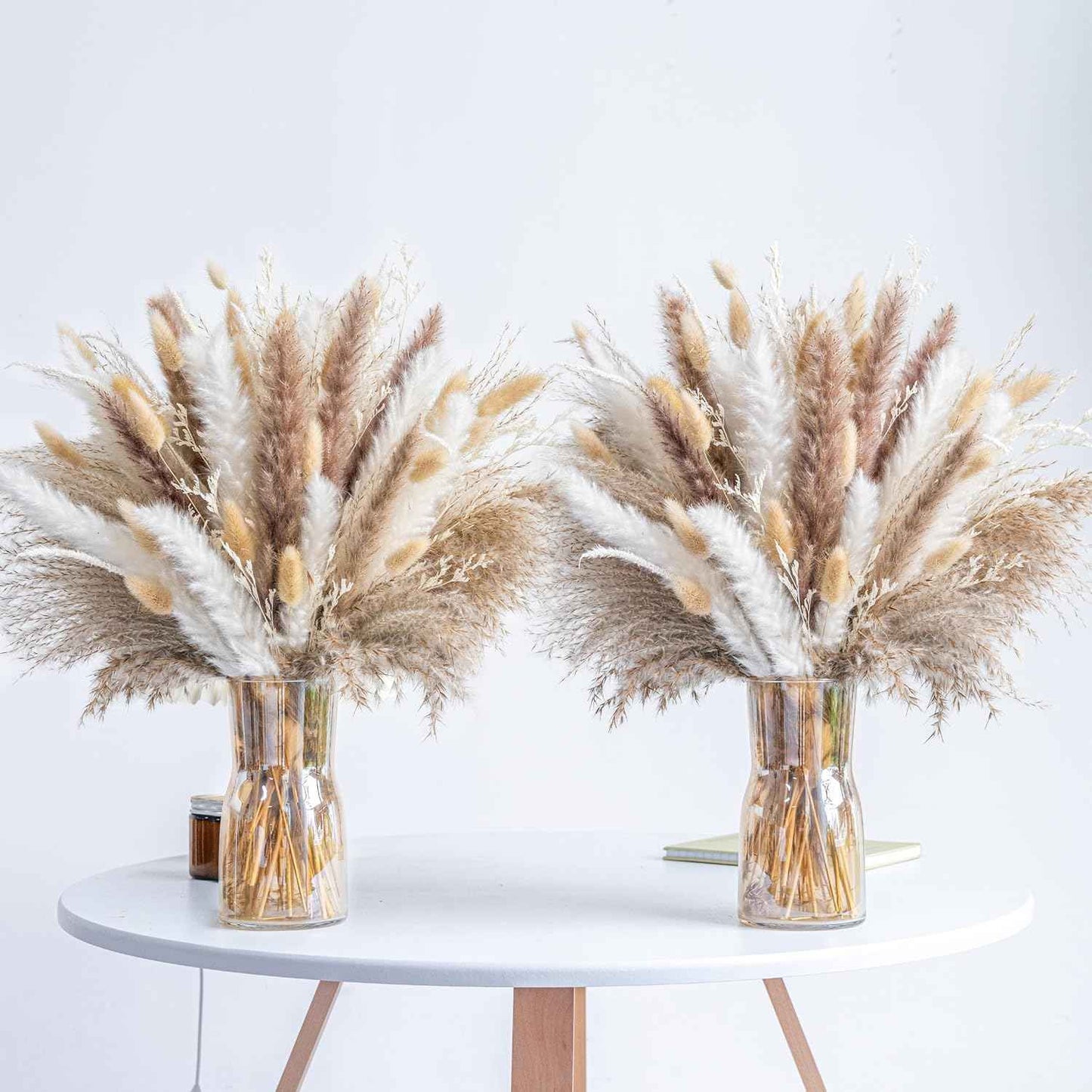 70PCS Natural Dried Pampas Grass Boho Home Decor Bouquet Phragmites Dried Flowers Bouquet for Wedding Floral Arrangements Home Decorations (70PCS)