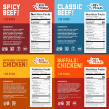 New Primal Meat Sticks Sampler, Grass-Fed Beef, All Natural Chicken, 10 Count