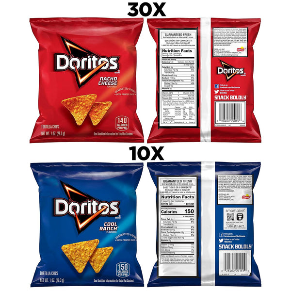 Doritos favorites variety pack nacho cheese and cool ranch 1 oz single serve bags pack of 40