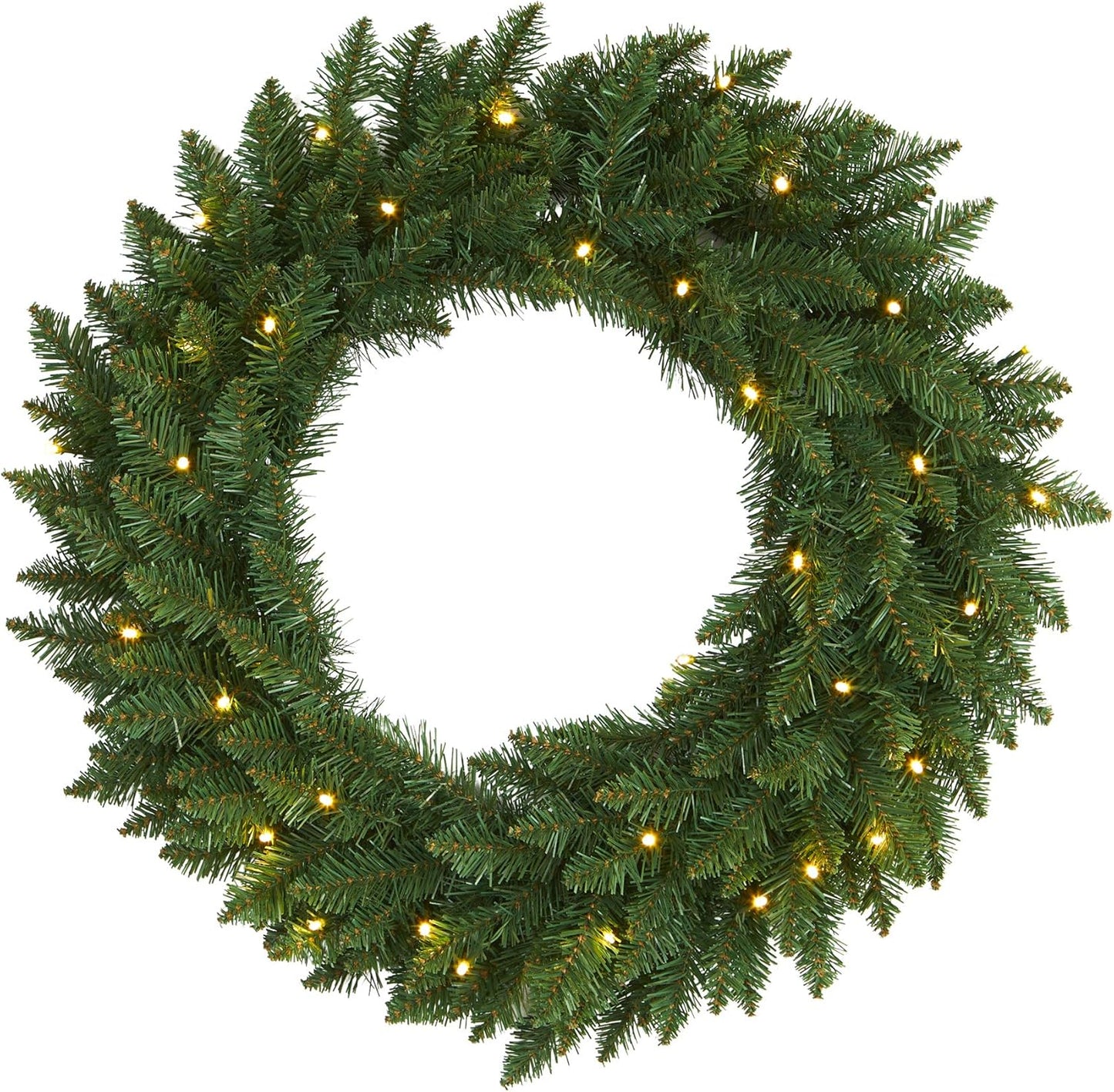 Nearly Natural 24in. Green Pine Artificial Christmas Wreath with 35 Clear LED Lights