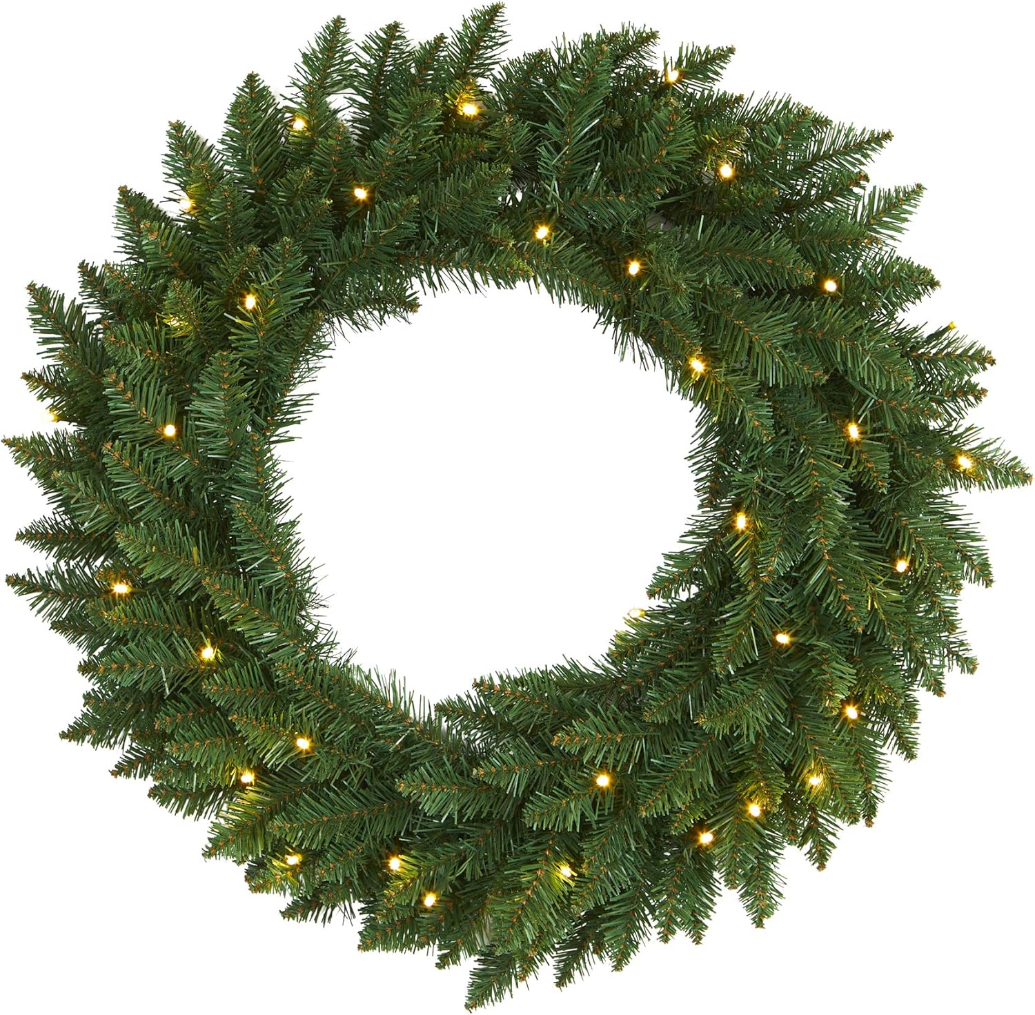 Nearly Natural 24in. Green Pine Artificial Christmas Wreath with 35 Clear LED Lights