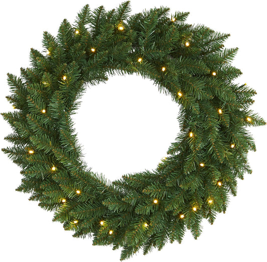 Nearly Natural 24in. Green Pine Artificial Christmas Wreath with 35 Clear LED Lights