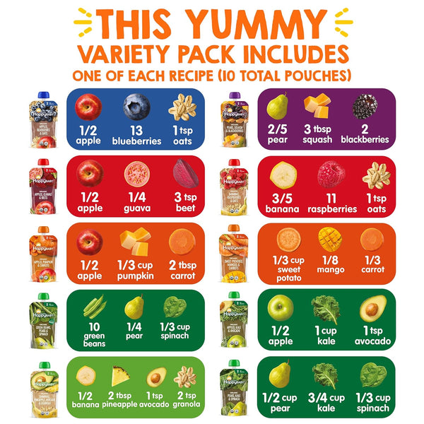 Happy Baby Organics Stage 2 Baby Food Pouches, 10 Count, 4 Ounces Each, Gluten Free, Vegan