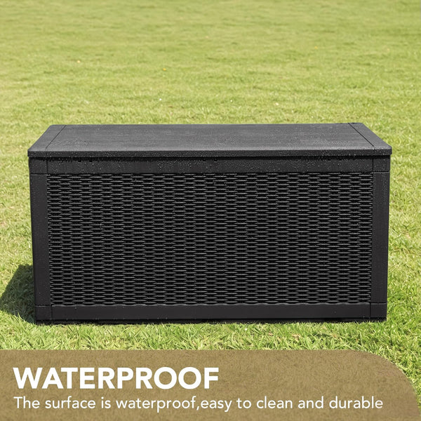 100 Gallon Waterproof Resin Deck Box for Patio Furniture and Garden Tools