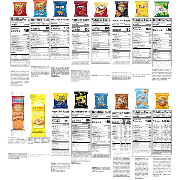 Frito-Lay 40-count snack variety pack, assorted chips, cookies, crackers, and nuts, perfect for snacking and care packages