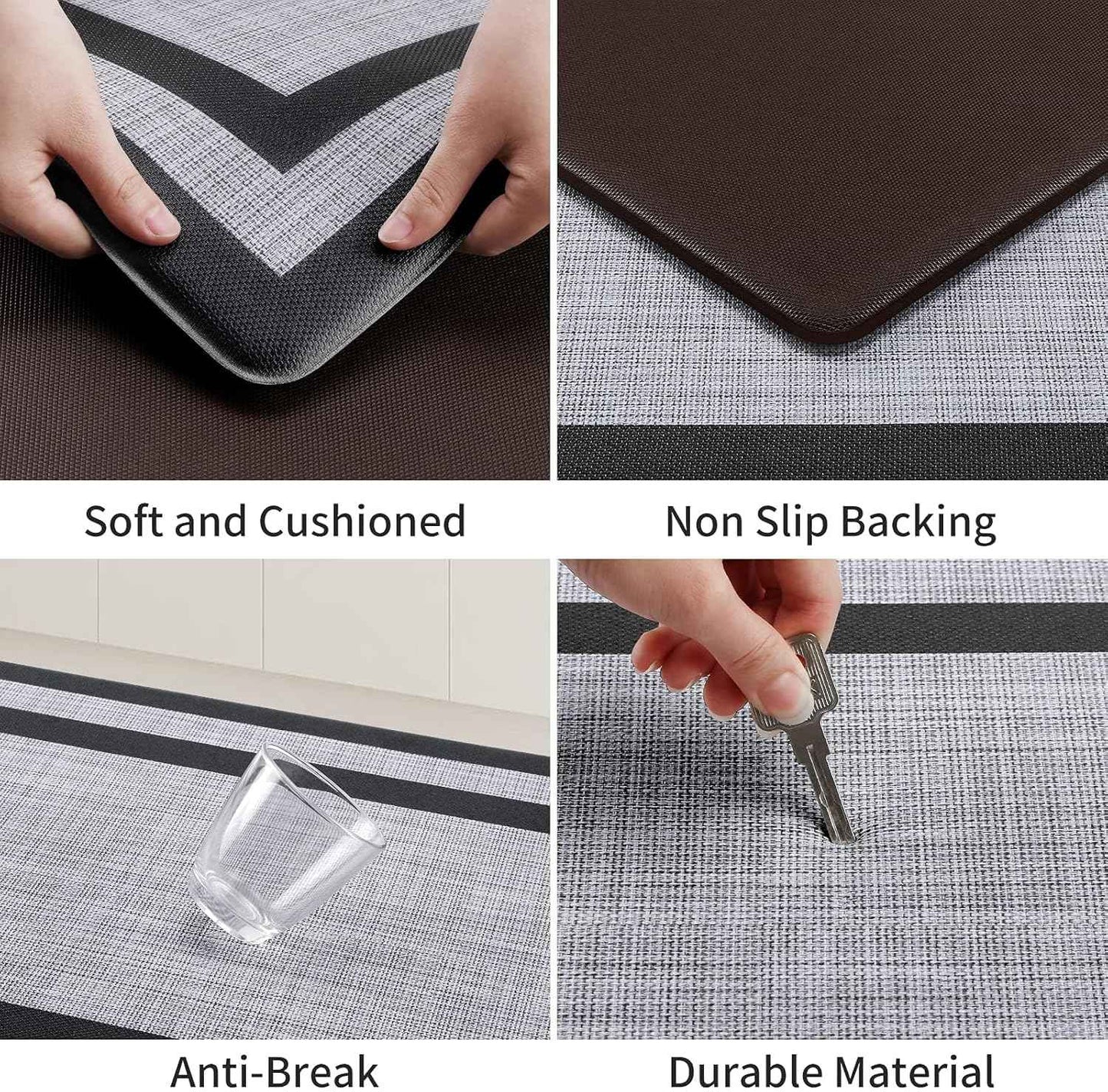 Mattitude Kitchen Mats Set of 2，Cushioned Anti-Fatigue Non-Skid Rug Sets Ergonomic Comfort Standing Mat for Kitchen, Floor, Office, Sink, Laundry, Black and Gray