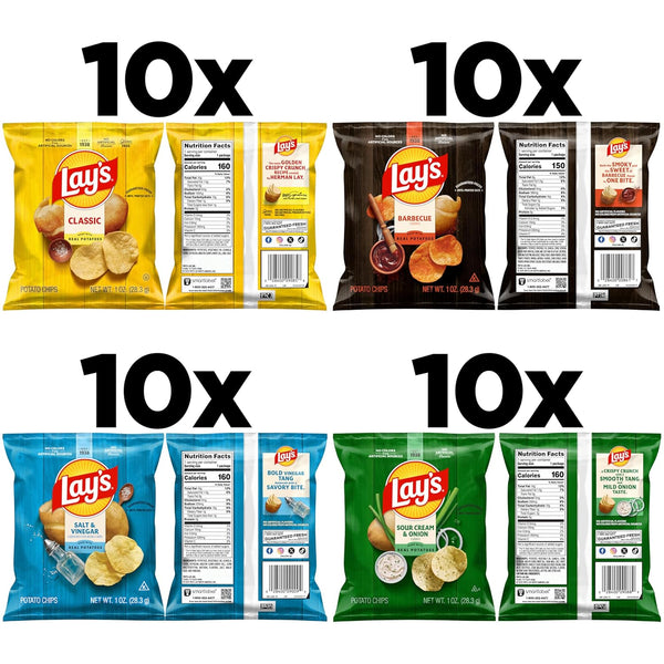 Lay's Potato Chips 4 Flavor Variety Pack 40 Single Serve Bags