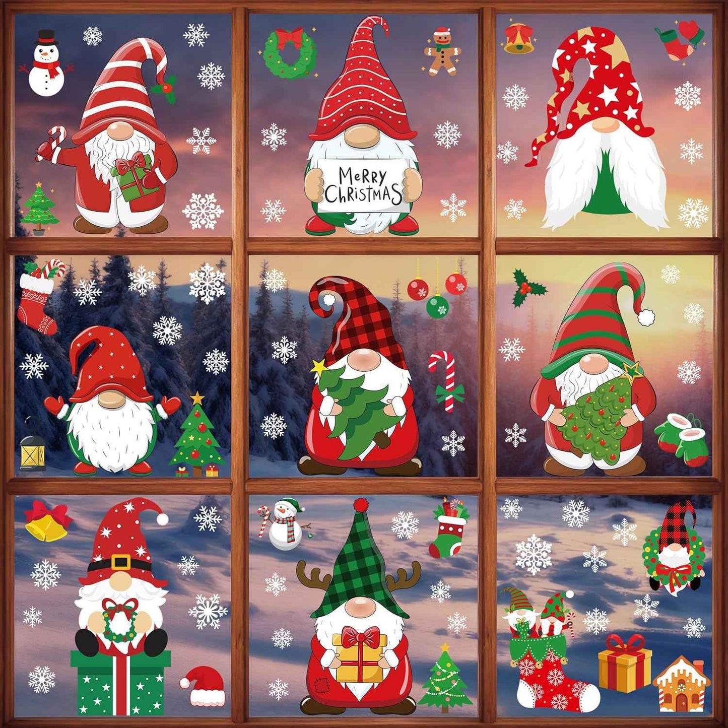 116PCS Christmas Decorations, 9 Sheets Christmas Window Clings, Snowflake Window Clings Decals, Double Sided Xmas Snowflake Decal Stickers for Winter Holiday Home Indoor Decorations Decor Supplies