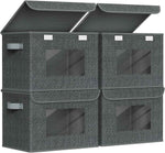Univivi Fabric Foldable Storage Boxes [4-Pack] Large Collapsible Stackable Storage Bins with Lids, Closet Organizers and Storage Cube Basket for Home, Office, Bedroom (Gray, 17“ x 12” x 12")