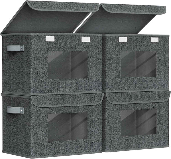 Univivi Fabric Foldable Storage Boxes [4-Pack] Large Collapsible Stackable Storage Bins with Lids, Closet Organizers and Storage Cube Basket for Home, Office, Bedroom (Gray, 17“ x 12” x 12")